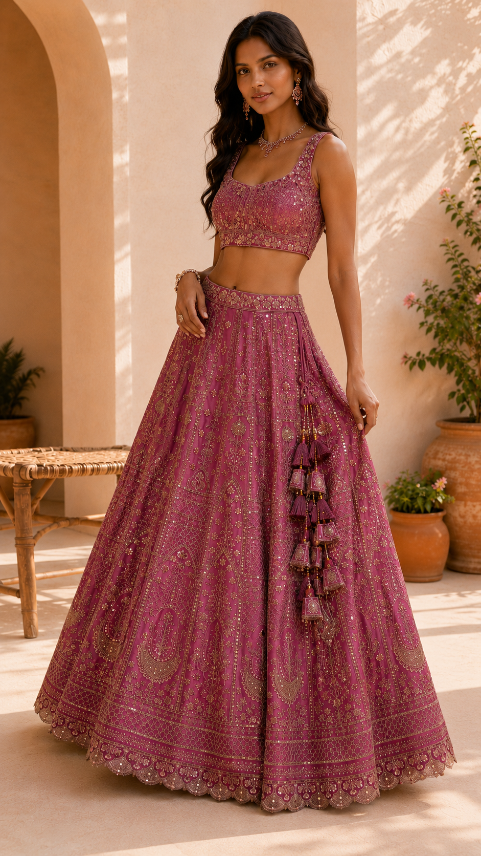 Mauve Rose Gold Embroidered Lehenga