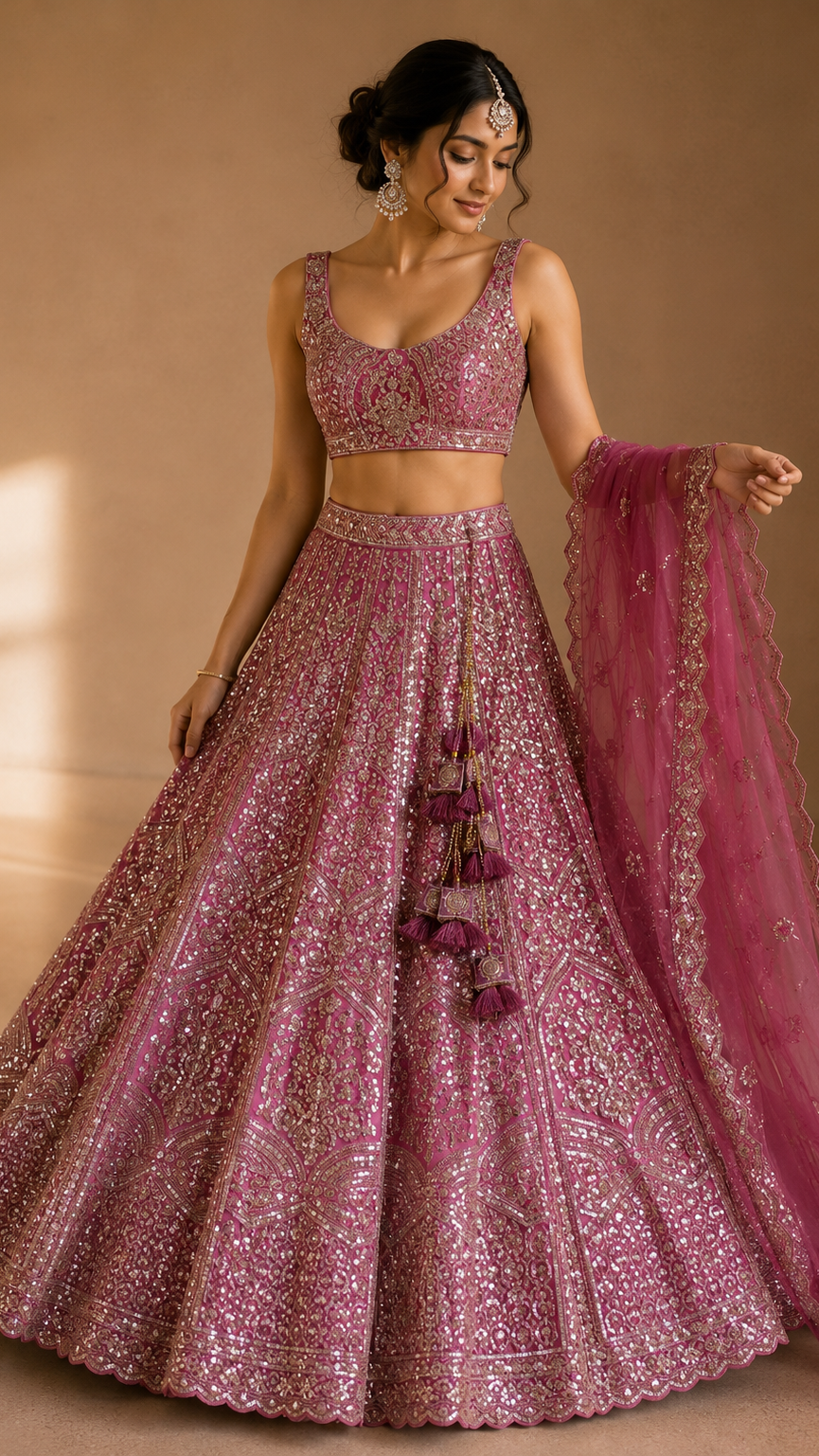 Mauve Embroidered Lehenga
