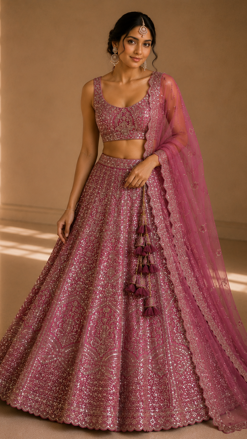 Mauve Embroidered Lehenga
