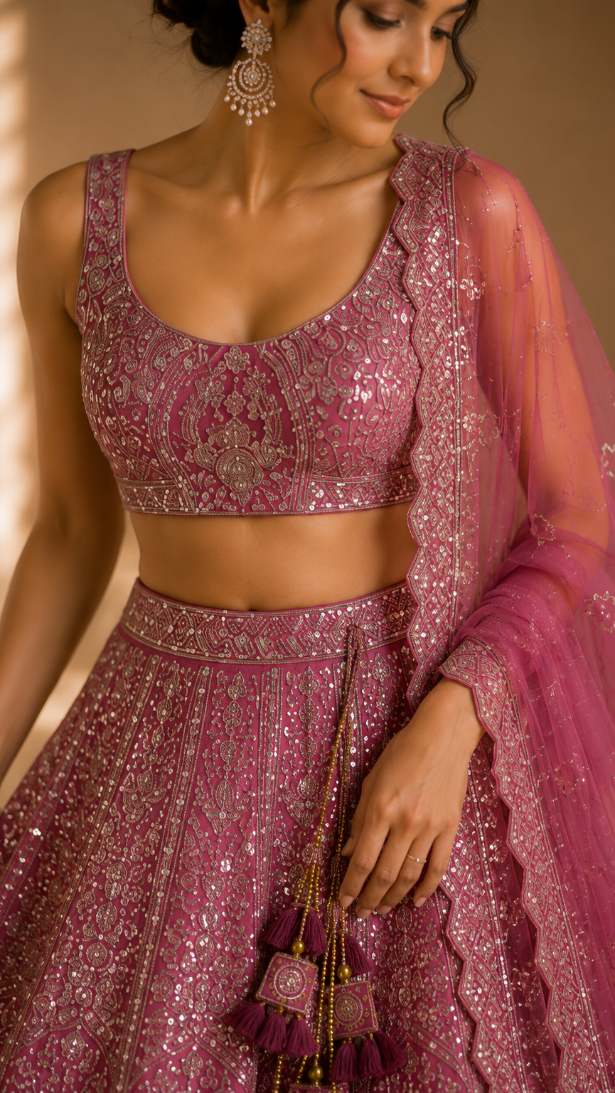 Mauve Embroidered Lehenga