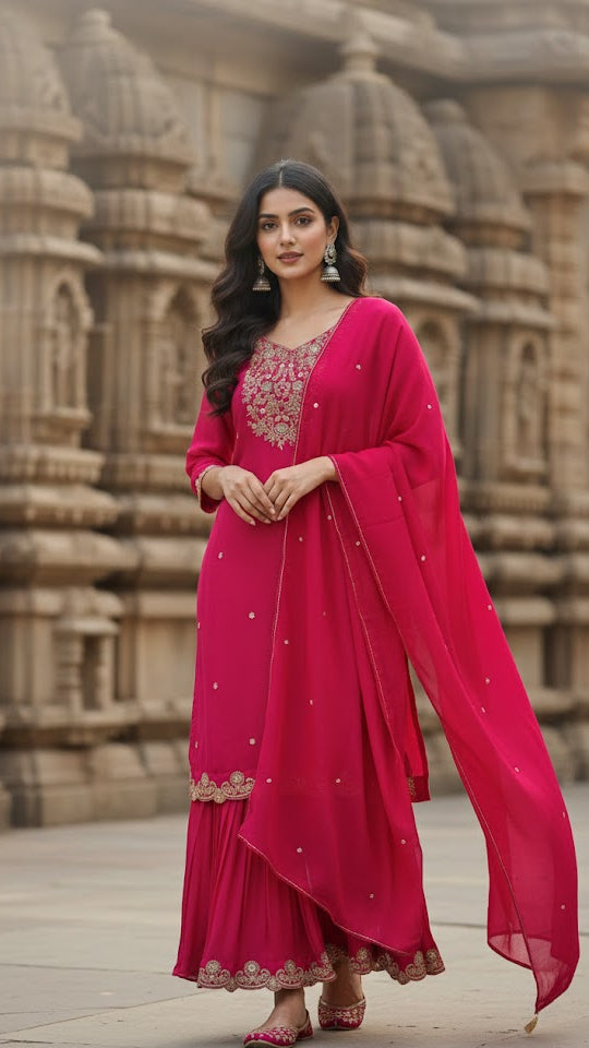 Pink Floral Pearl Sharara