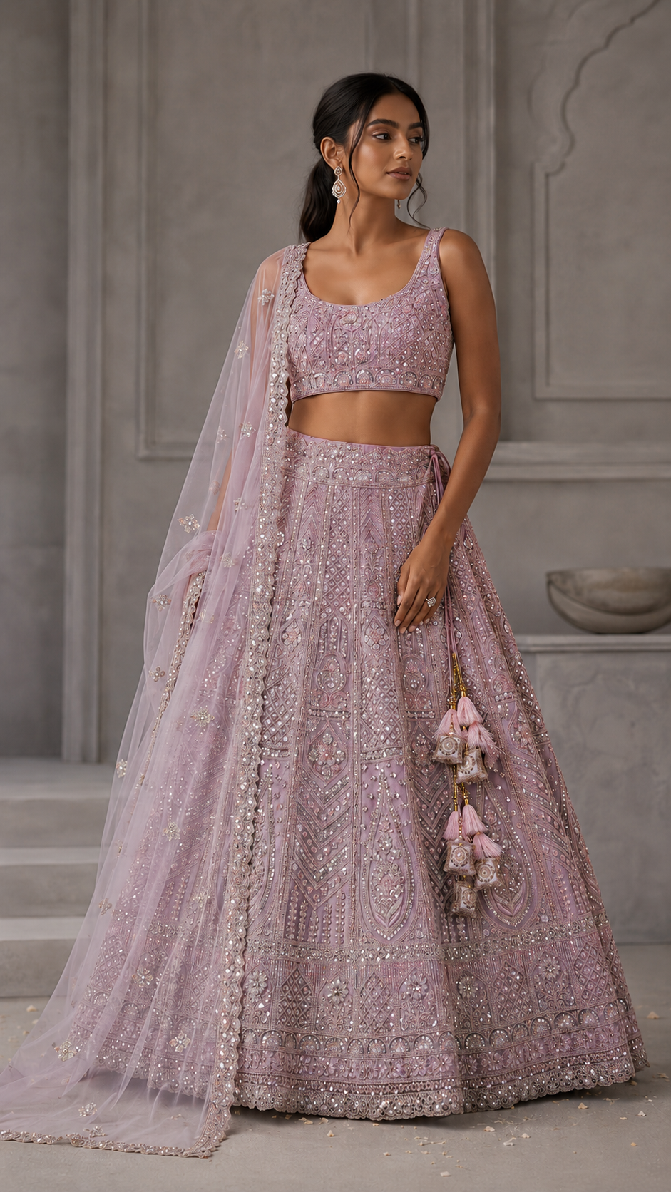 Dusty Lilac Embroidered Lehenga