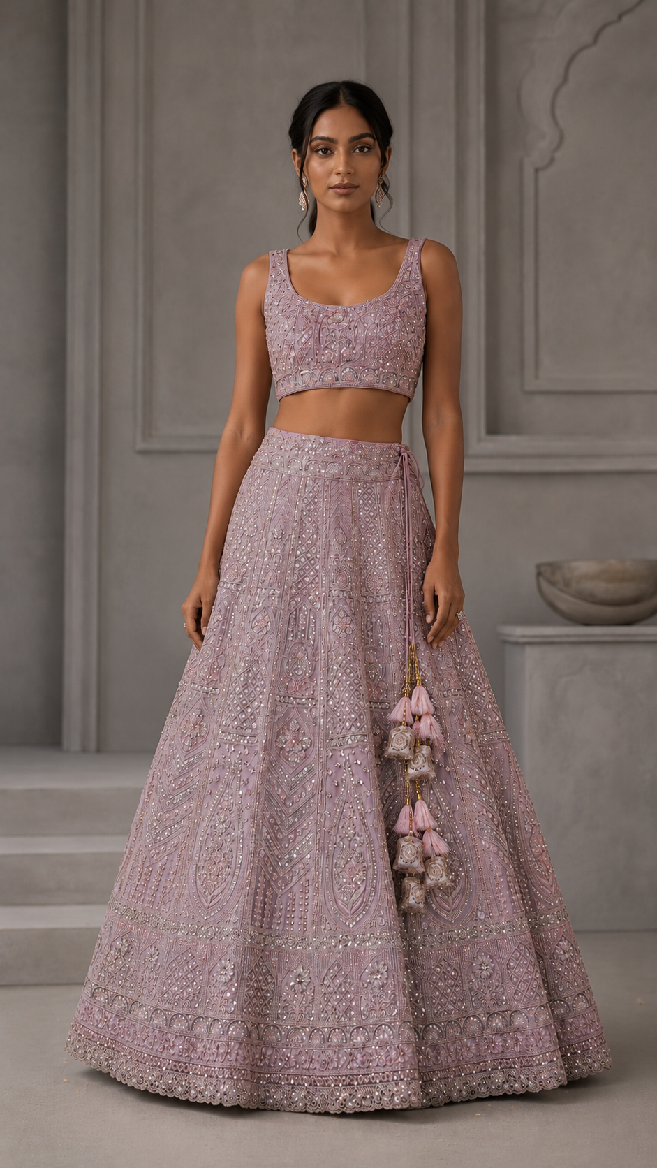 Dusty Lilac Embroidered Lehenga
