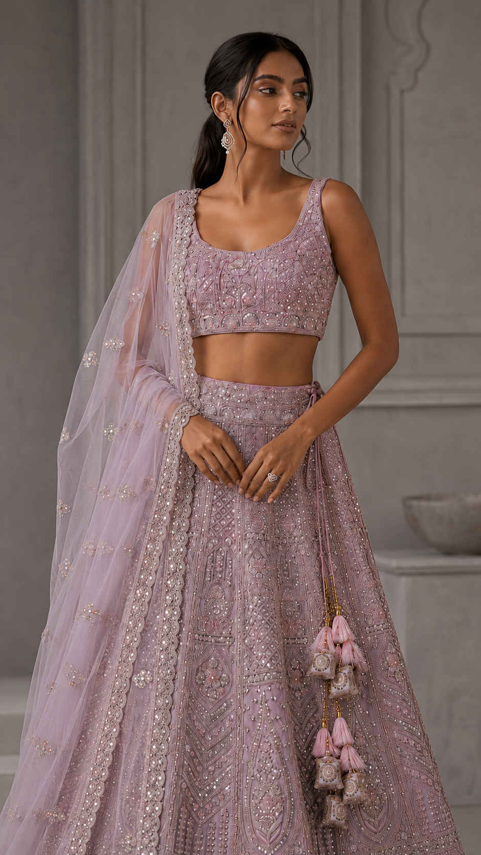 Dusty Lilac Embroidered Lehenga