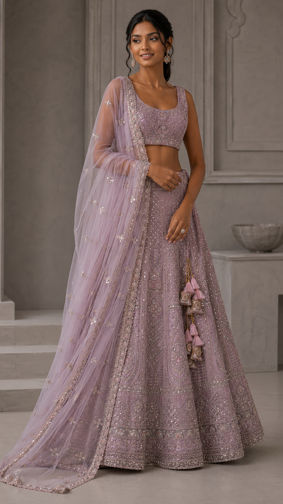 Dusty Lilac Embroidered Lehenga
