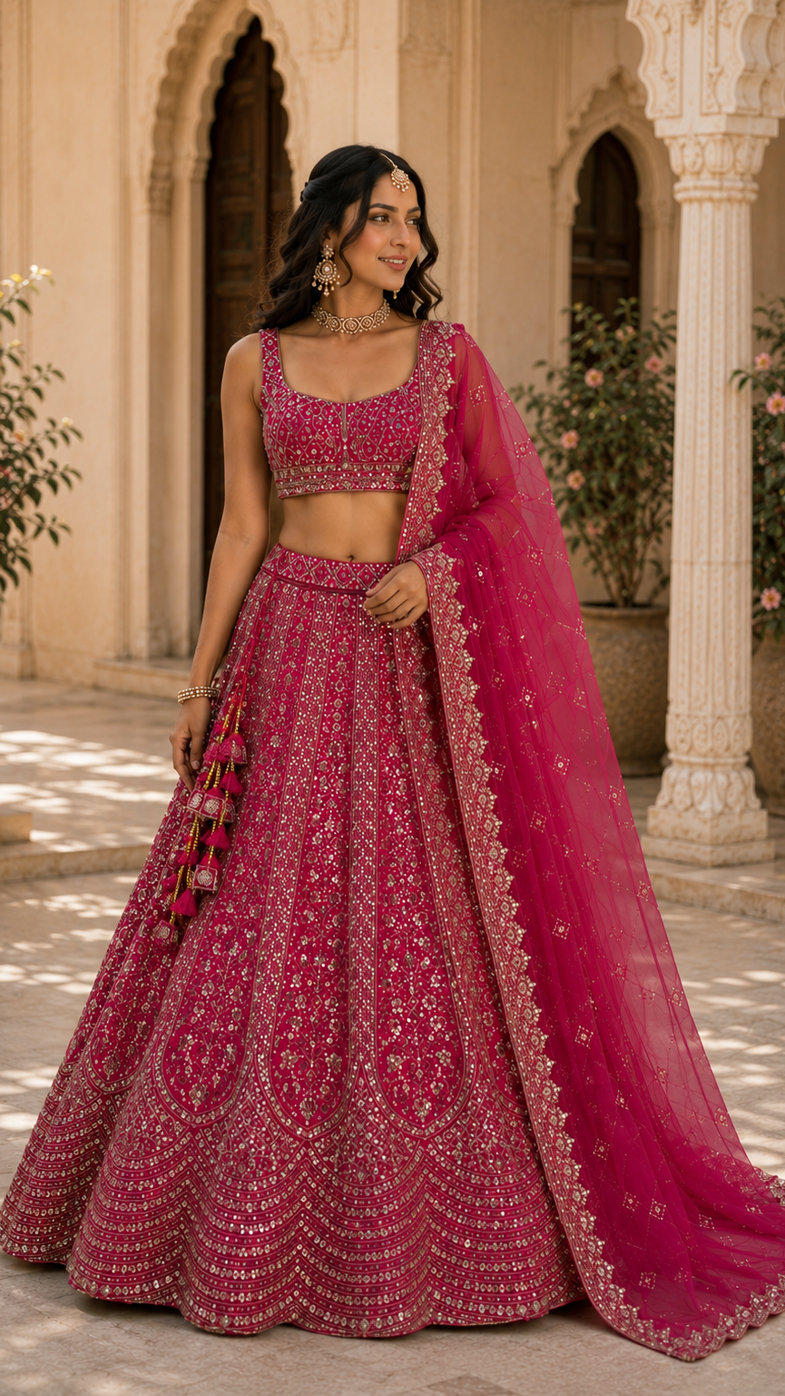 Rani Pink Embroidered Lehenga