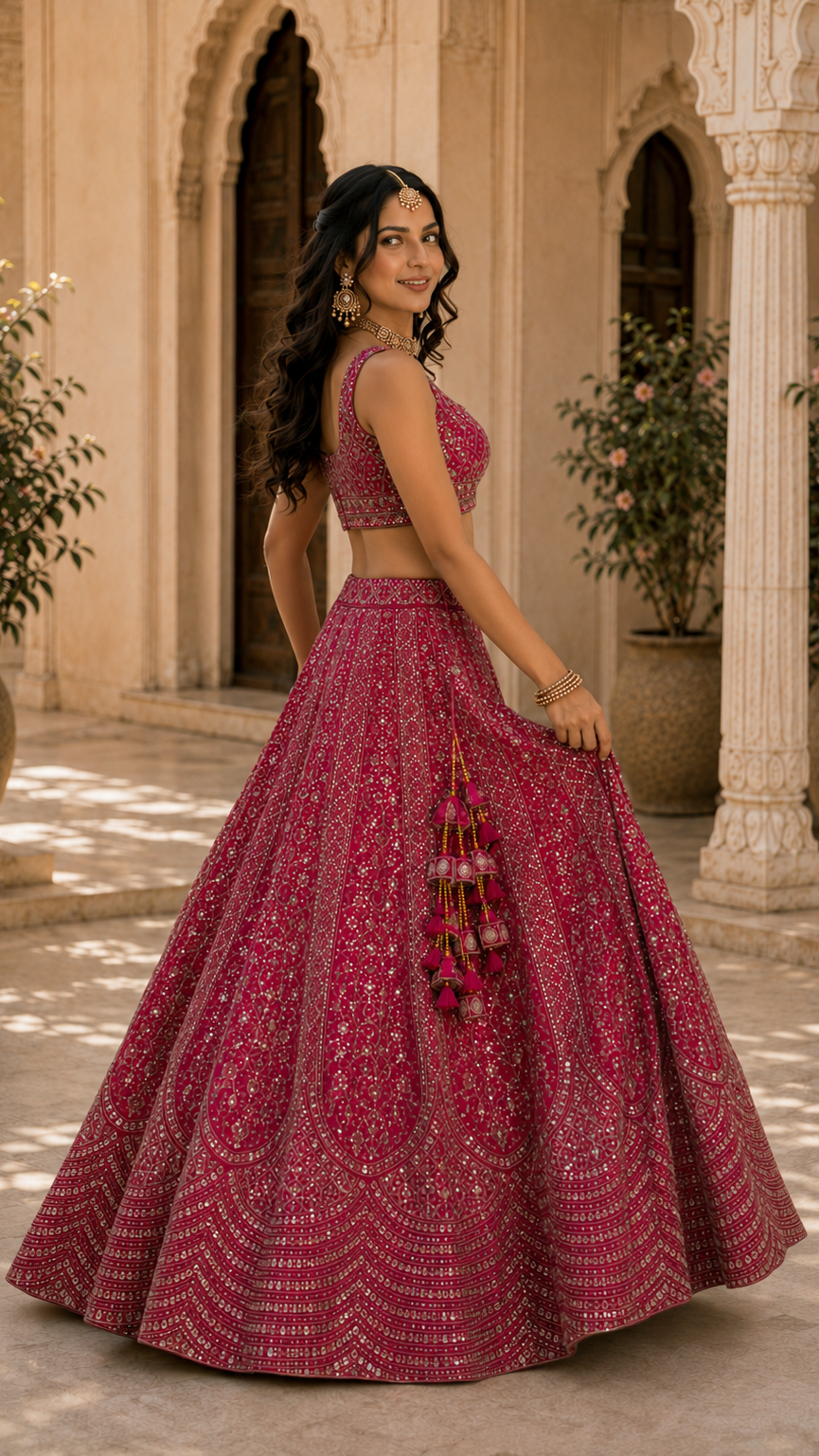 Rani Pink Embroidered Lehenga