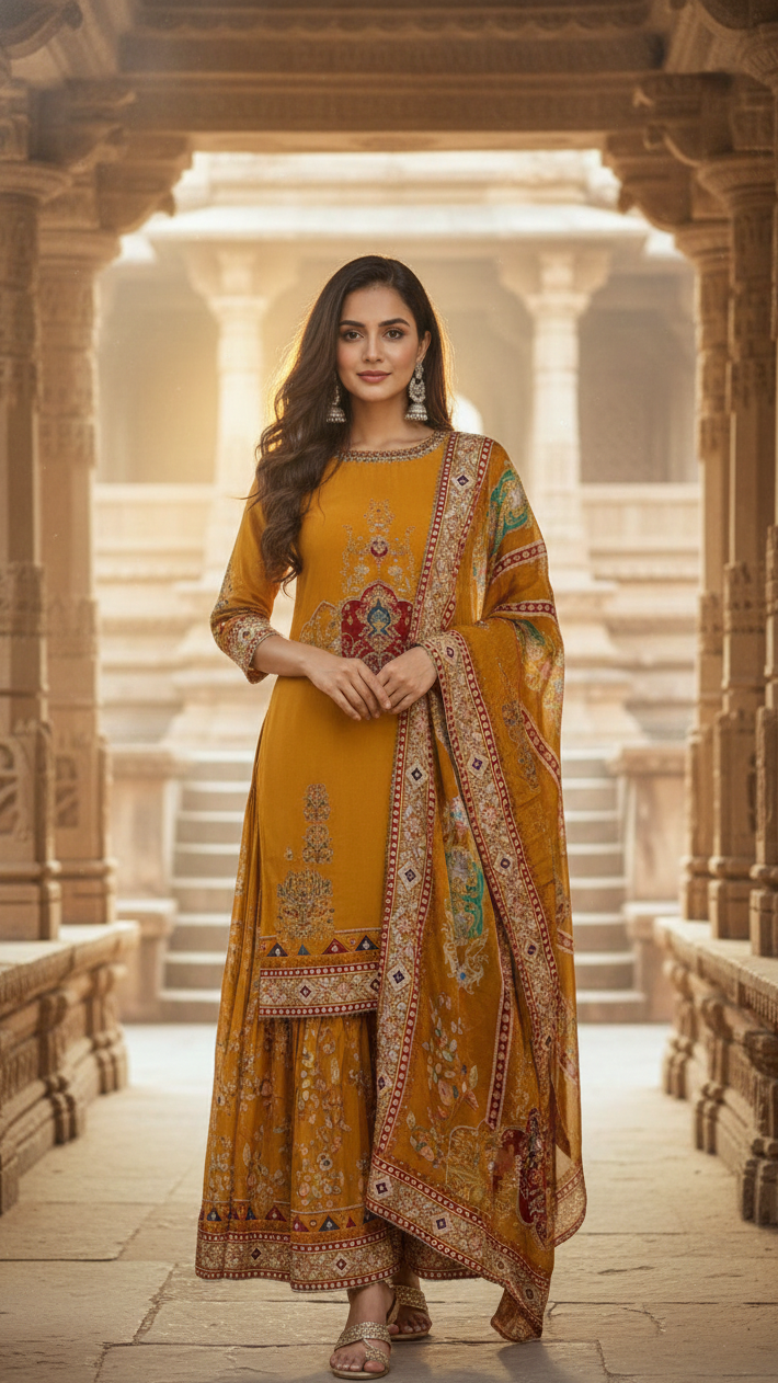 Mustard Heritage Sharara Set