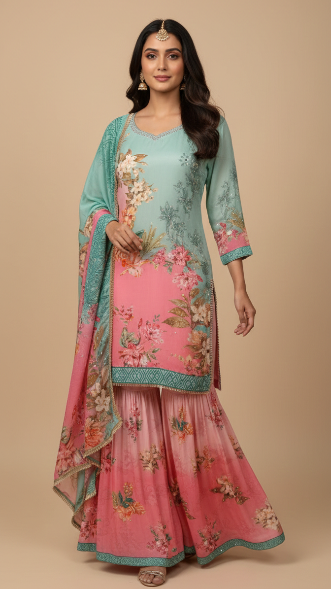 Pastel Bloom Sharara suit